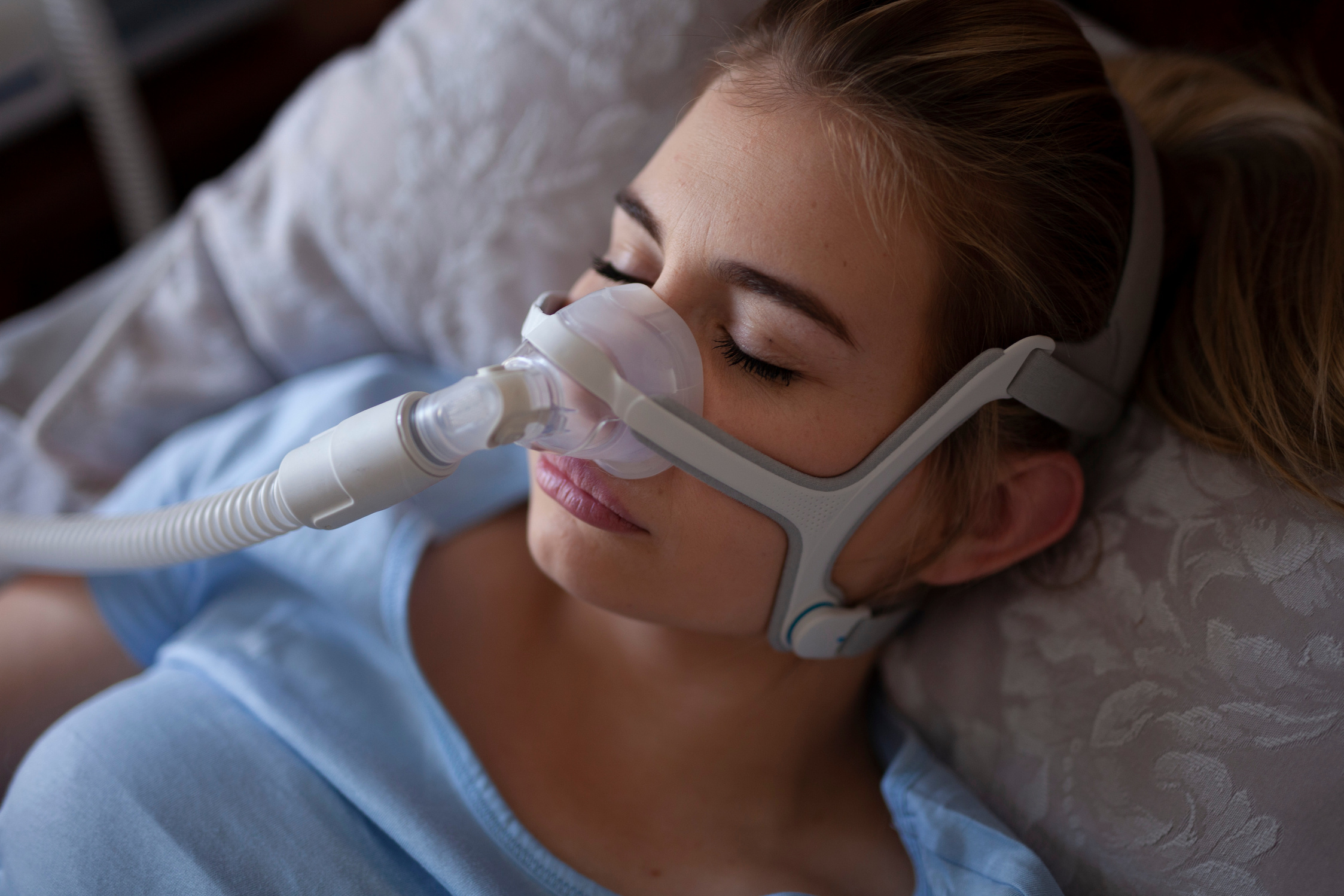 Cpap machine, Woman using sleeping sleep apnea